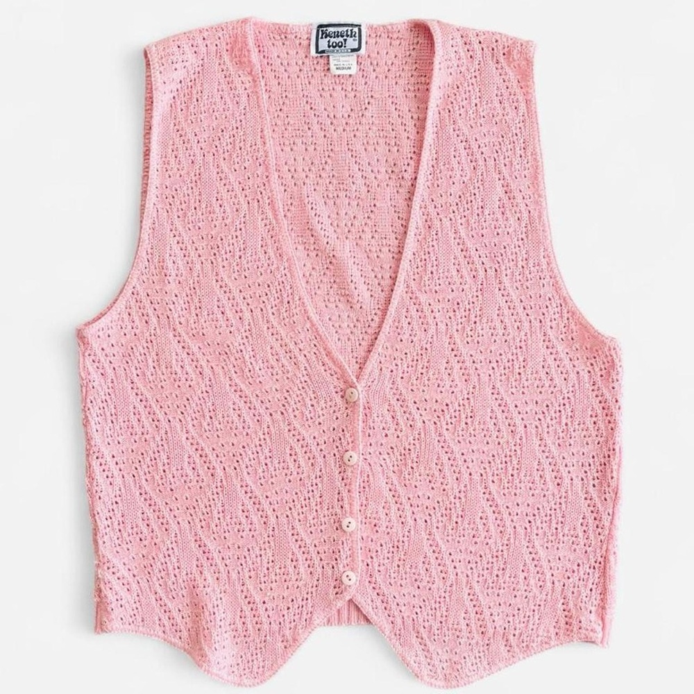 Vintage Kenneth Too Pastel Pink Knit Vest M Granny Cottagecore Knitwear